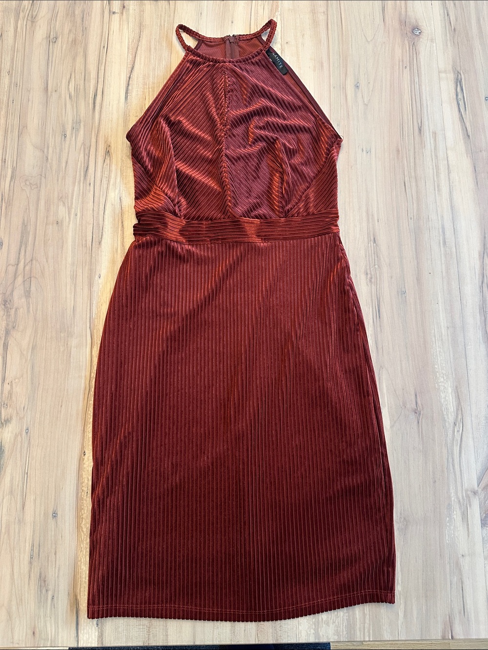 Dynamite Copper Burgundy Red Velvet Halter Dress